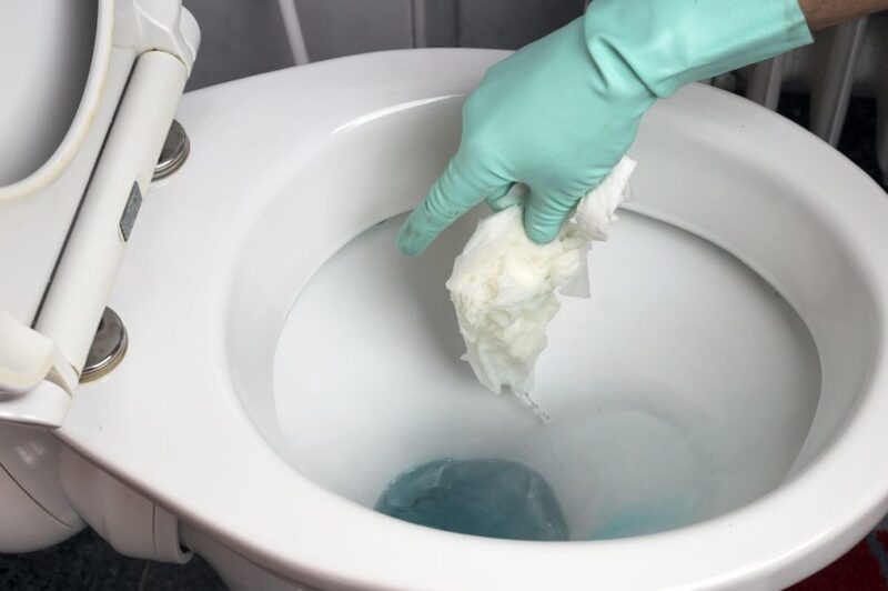 toilet clogged with wipes